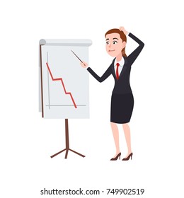 Business Woman Character Makes Bad Report. Cartoon Style Vector Illustration