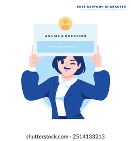 business woman character qna concept illustration