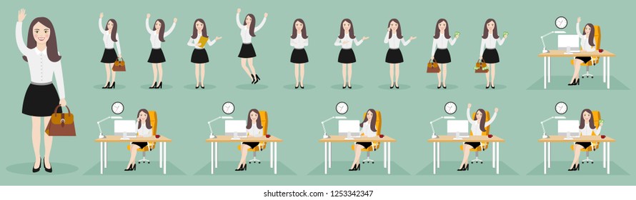 Business woman character set. Flat illustrations of business woman character in various poses.