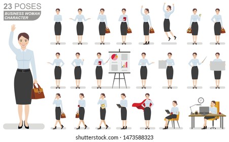 Business woman character set. Flat illustrations of business woman character in various poses.