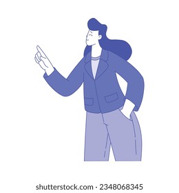 Business Woman Character Standing and Indicating with Her Finger Vector Illustration