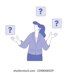 Business Woman Character Standing with Question Mark Vector Illustration