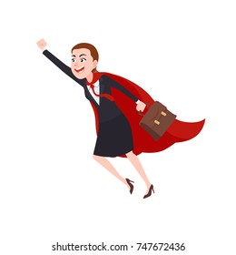 Business Woman Character In Superhero Costume. Cartoon Style Vector Illustration