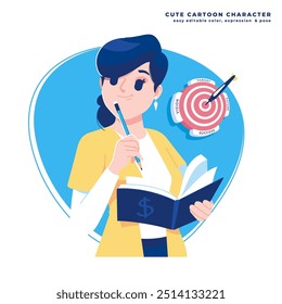 business woman character thinking idea pose illustration