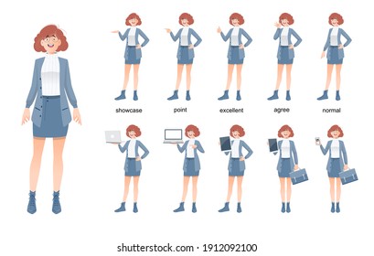 Business Woman Character In Various Poses Set.vector Illustration.