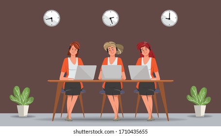 Business woman character wearing headsets conceptual of client services and communication. call center customer service job character.