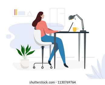 Business woman character working with computer
