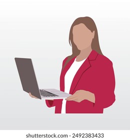 Business woman character with working on her laptop