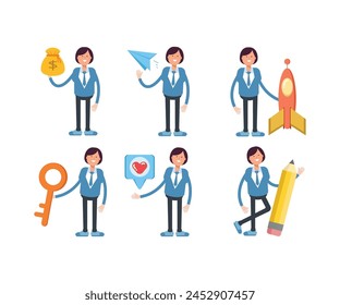 business woman characters in different poses vector set