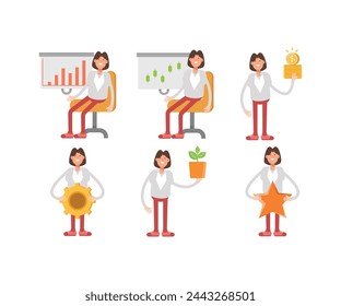 business woman characters in various poses vector illustration
