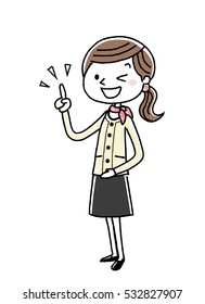 Business woman: check, index finger, point