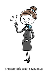 Business woman: check, index finger, point