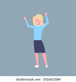Business Woman Cheerful Hold Raised Hands Office Worker Character Businesswoman Isolated Flat Vector Illustration