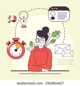 business woman with chronometer and icons