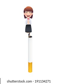 Business woman with cigarette over isolated white background