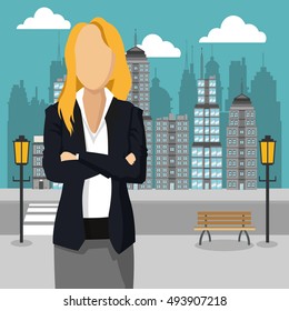 business woman with city in the background image