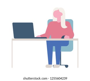 Business woman or a clerk working at her office desk. Flat style modern vector illustration.