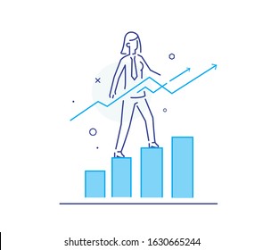 Business woman climbing graph, career success. Vector illustration Eps10 file. Success, growth rates