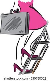 business woman climbing ladder illustration