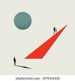 Business woman climbs corporate ladder vector concept. Symbol of success, ambition, feminism. Minimal eps10 illustration
