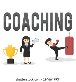 business woman coaching design character on white background