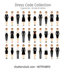 Business Woman Collection. Women Dress Code Vector Set