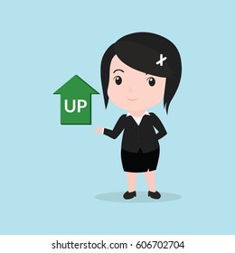 Business Woman concept by have up arrow.