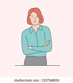 Business woman with a confident expression.  Vector  illustrations.