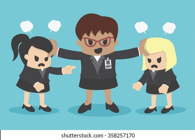 business woman conflict or arguing coworker in office