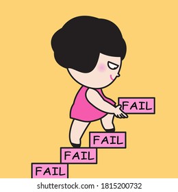 Business Woman Continue Walking On A Fail Stair That Will Take Her At The Top Concept Card Character illustration