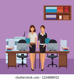 business woman coworkers cartoon