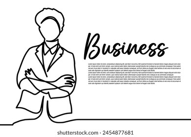 Business woman with crossed arms - Continous line drawing. Vector illustration