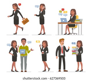 Business woman day at work. Flat style vector illustration isolated on white background.