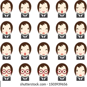 Business woman with different facial expressions, hair and clothes set in vector flat avatars