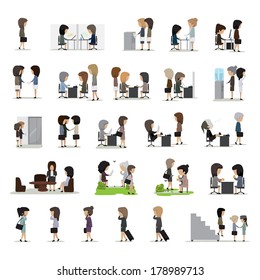 Business Woman In Different Situation Set - Isolated On White Background - Vector Illustration, Graphic Design Editable For Your Design. People On Break In Park