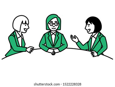 Business woman discussing with coworkers. Vector illustration.