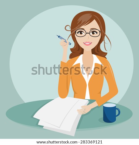 business woman with document writing character