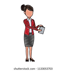 Business woman with documents scribble