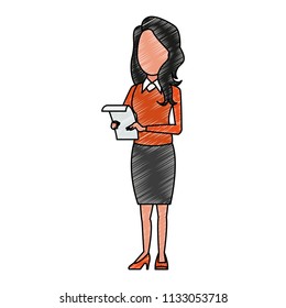 Business woman with documents scribble