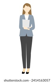 Business woman with documents. Vector illustration in flat style isolated on white background.