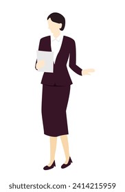 Business woman with documents. Vector illustration in flat style isolated on white background.