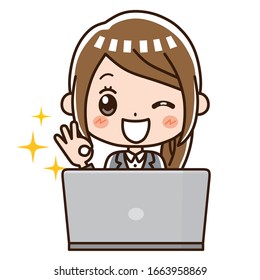 Business woman does OK while operating PC.