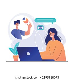 Business woman doing conversation with an employee illustration	