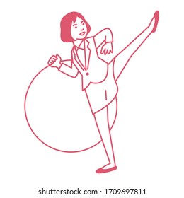 Business woman doing karate on white background. Vector illustration.