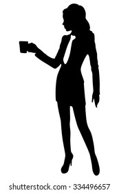 Business woman drinking coffee or tea