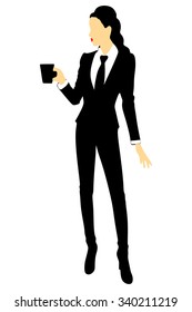 Business woman drinking coffee or tea