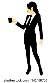 Business woman drinking coffee or tea