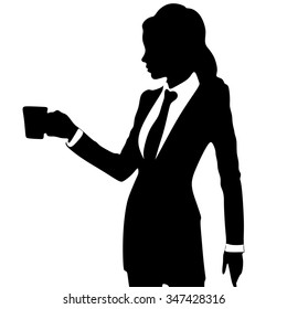 Business woman drinking coffee or tea