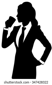 Business woman drinking coffee or tea