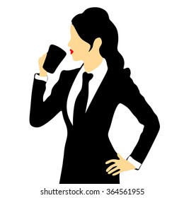 Business woman drinking coffee or tea